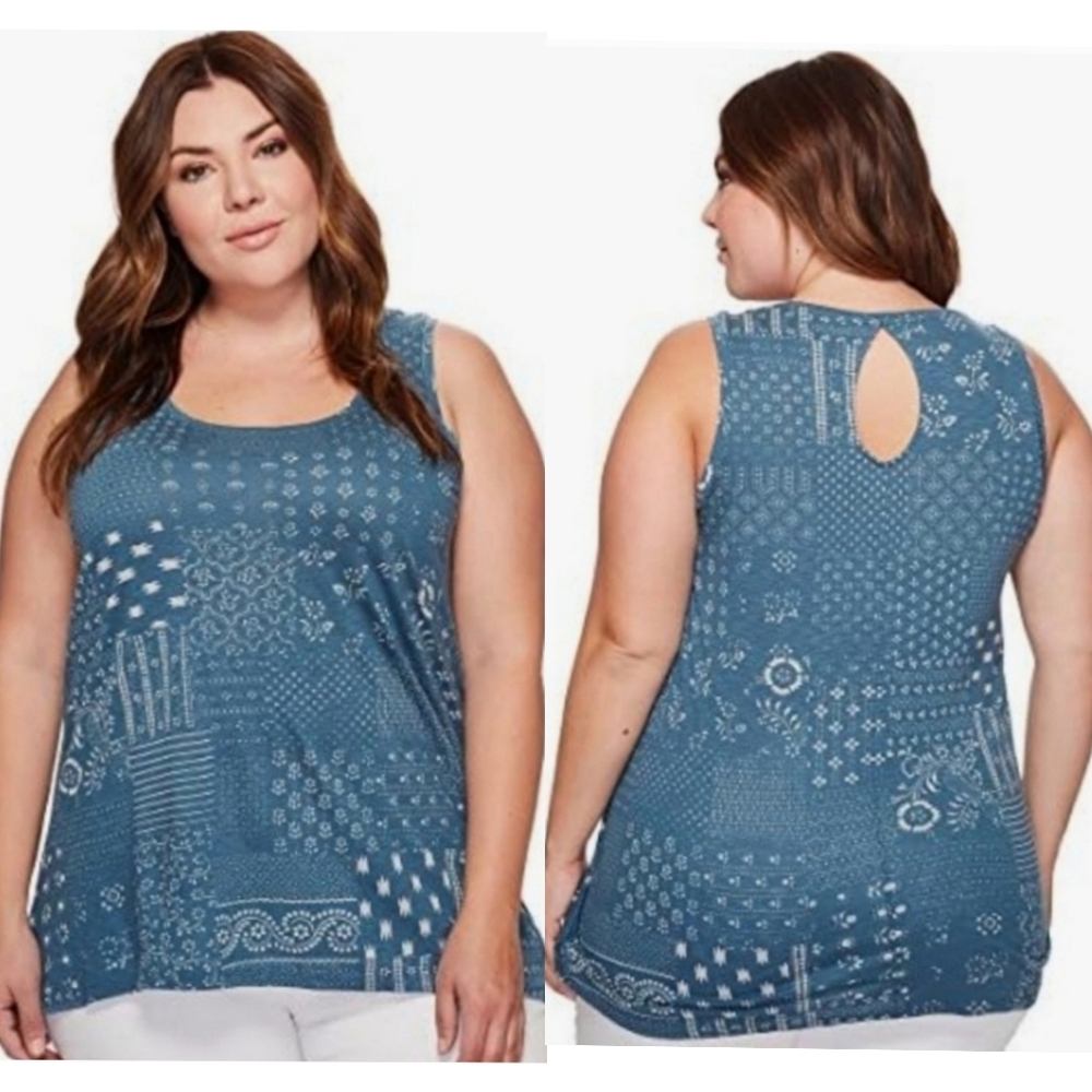 NWT: Lucky Brand Patchwork Print Tank Top, Size XL